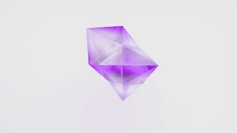 A violet gem polyhedron transforming on white background. Dynamic backdrop for Stock Footage 129282292