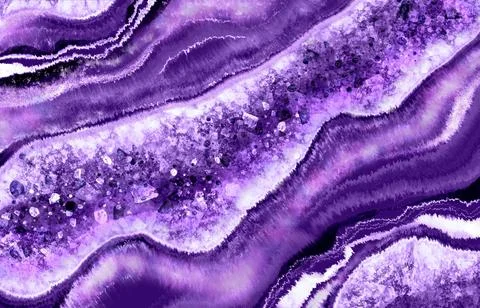 Violet Geode with crystals art with epoxy resin. Quartz slice geode with Stock Illustration