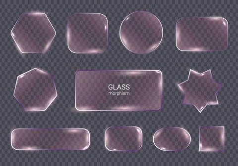 Violet glassmorphism ui elements abstract shapes set Stock Illustration