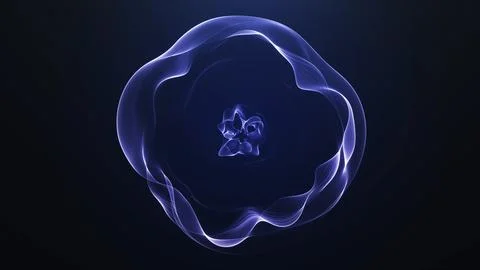 Violet glowing energy sphere on dark background with fluid inner core and s.. Illustrazione stock