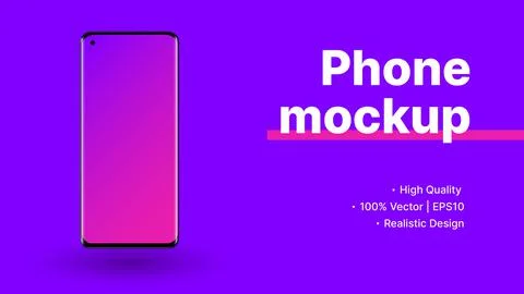 Violet Gradient Phone Mockup. Realistic Smartphone Design for Presentation. High Illustrazione stock
