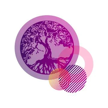 Violet gradient tree of life with geometry pattern Stock Illustration
