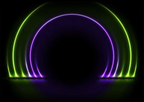 Violet green neon laser circles technology background Stock Illustration