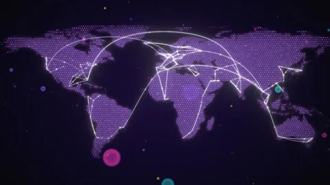 Violet Hexagon World Map With Artificial Intelligence Neural Link Mesh Stock Footage 343108928