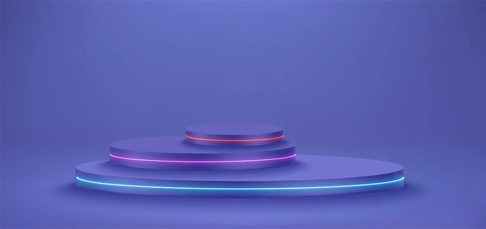 Violet interior with three circle platforms. Showcase for product. Vector 3.. Stock-Illustration