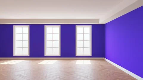 Violet Interior with a White Ceiling and Cornice, Glossy Herringbone Parquet Stock-Illustration