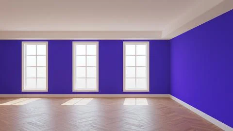 Violet Interior with a White Ceiling and Cornice, Glossy Herringbone Parquet Stock Illustration