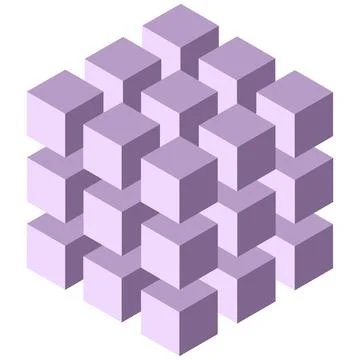 Violet isometric cube consisting of many small cubes isolated on white Stock Illustration