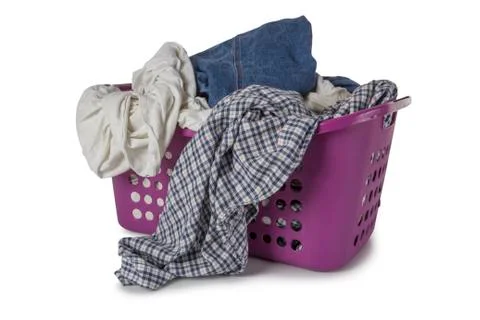 Violet Laundry Basket with clothes Stock Photos