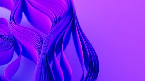 Violet layers of cloth or paper warping. Abstract fabric twist. 3d render Stock Illustration
