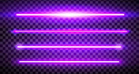 Violet lazer straight lines pack isolated. Neon glowing laser beam effect. Stock Illustration