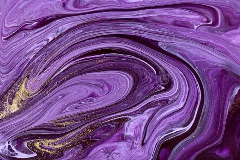 Violet marble abstract background. Mixed inks texture with golden glitter. Stock Illustration
