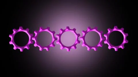 Violet metal wheels with interconnected cogs background Illustrazione stock
