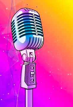 Violet microphone on a bright multi-colored background  Stock Illustration