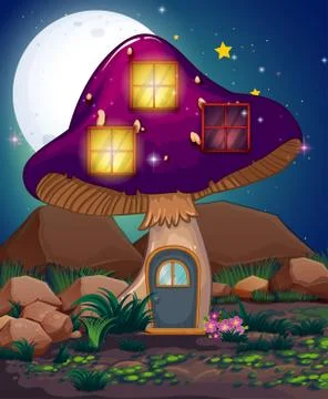 A violet mushroom house 스톡 일러스트