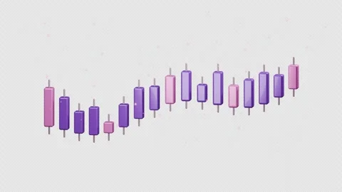 Violet Neon Candlestick Chart with Glowing Particles - Transparent 4K Loop Video stock 347063092