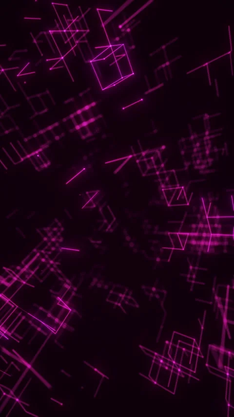 Violet Neon Cubes Vertical Loop in a Dense Digital Wireframe Network. Looped 3D Stock Footage 331281326