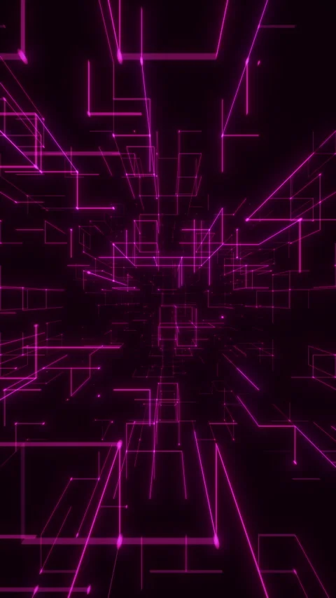 Violet Neon Light Vertical Burst in a Futuristic Wireframe Structure. Looped 3D Stock Footage 328216454