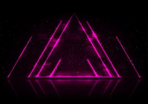 Violet neon lines and triangle abstract technology background Stockillustratie
