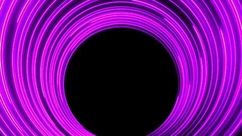 Violet neon lines move in a circle on a dark background with free space in the Stock Footage 273169919