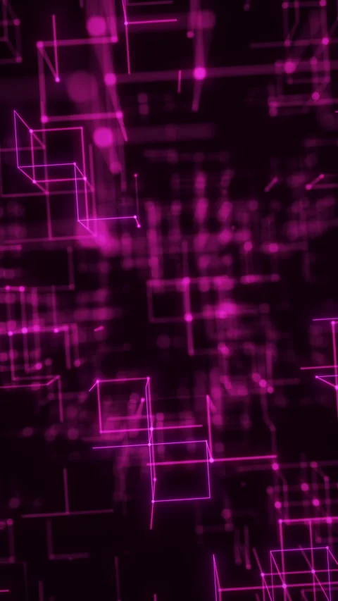 Violet Neon Vertical Wireframe Grid in Dense Digital Geometry. Looped 3D Видео 331904492
