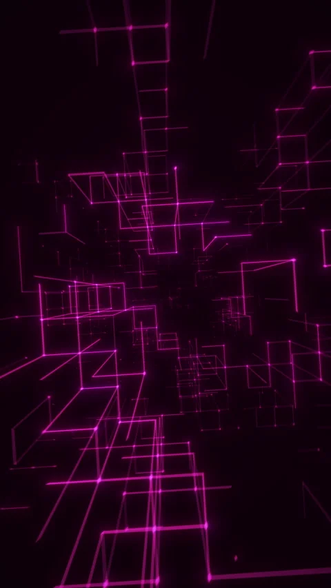 Violet Neon Vertical Wireframe Shapes Forming Deep Geometric Corridor. Looped 3D Vidéo 333669852