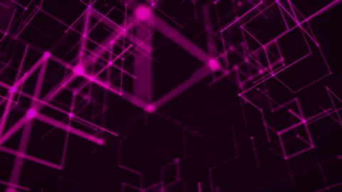 Violet Neon Wireframe Cubes in a Dark Futuristic Grid. Looped 3D rendering Video stock 325844207