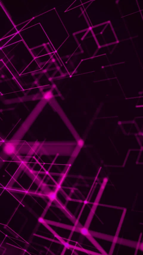 Violet Neon Wireframe Cubes Vertical Loop in a Dark Futuristic Grid. Looped 3D Stock Footage 329224924