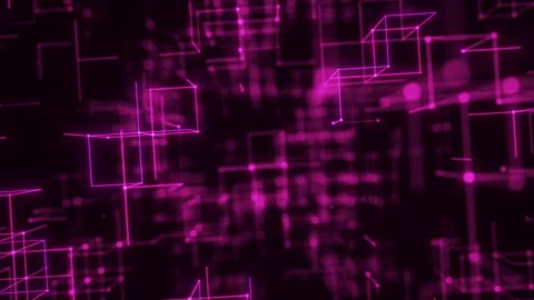 Violet Neon Wireframe Grid in Dense Digital Geometry. Looped 3D rendering Stock Footage 340607569