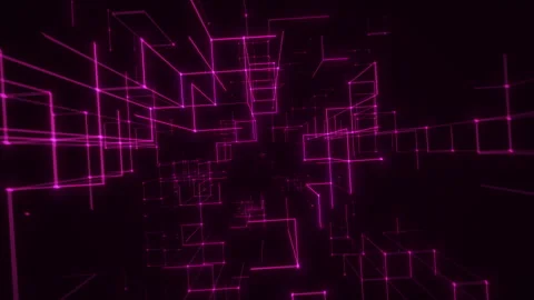 Violet Neon Wireframe Shapes Forming Deep Geometric Corridor. Looped 3D 動画素材 343821892