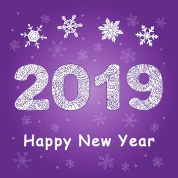 Violet new year card with patterned 2019 Stock Illustration