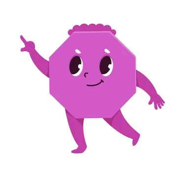 Violet octagon math shape cartoon funny character Stock Illustration