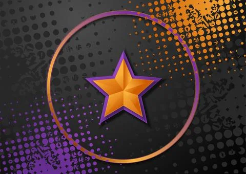 Violet orange contrast 3d star and circle ring geometric grunge background Illustrazione stock