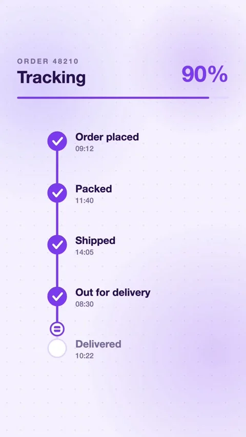 Violet Order Tracking Milestones On A Vertical Rail Vertical Animated UI Stock Footage 343851702