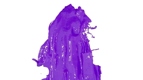 Violet paint flow of fountain fly up in air with many splashes. Shot of violet Stock Footage