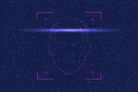 Violet Particle Face with Horizontal Scan Beam Vector Background Stock Illustration