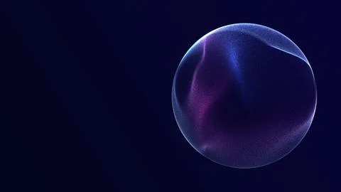 Violet particle sphere with blue and magenta glow on dark empty space, a pr.. Illustrazione stock