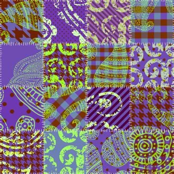 Violet patchwork with green ornament Illustrazione stock