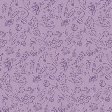 Violet pattern with hand drawn doodle flowers Stock Illustration