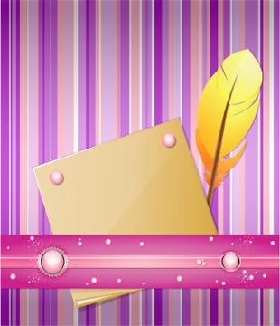 Violet - pink background with feather and paper. Stock Illustration