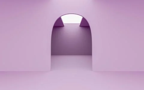 Violet plain door with empty room and sky 3d render illustration Stock Illustration