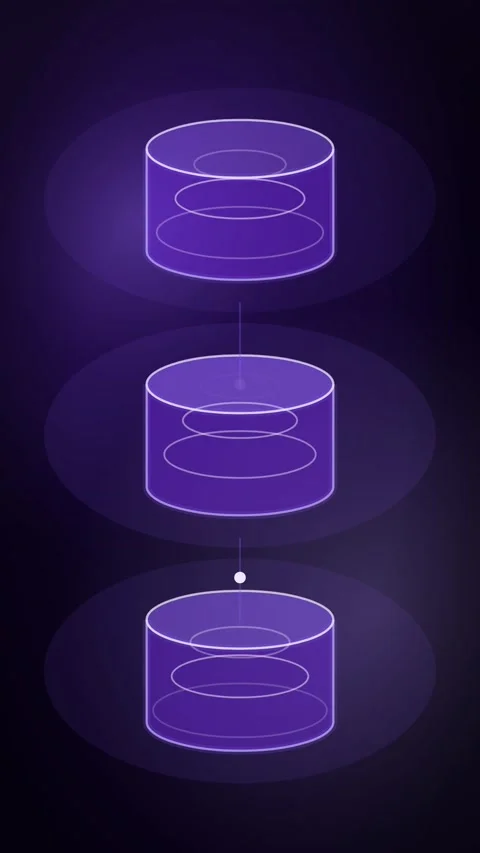 Violet Pulsing Database Cylinders Vertical Seamless Loop Animated Background Stock Footage 344007374