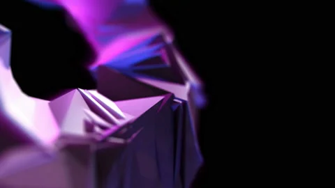 Violet, purple and blue triangle geometric object flying on black background. Se Stock Footage 93435228