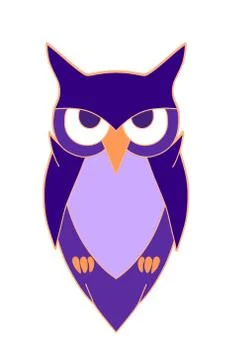 Violet purple orange vector owl bird drawing clipart illustration design Illustrazione stock