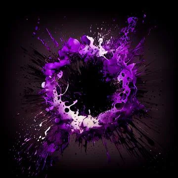 Violet purple paint circle splash isolated on black background. Ilustração Stock
