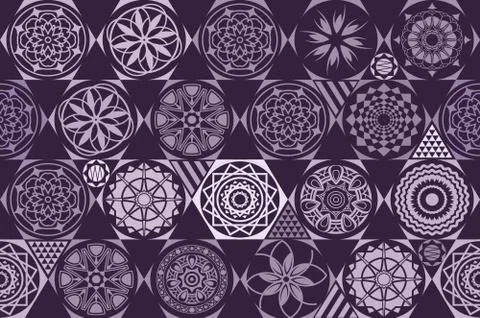 Violet. purple. Seamless ceramic tile with colorful patchwork. Vintage multic イラスト素材