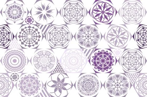 Violet. purple. Seamless ceramic tile with colorful patchwork. Vintage multic イラスト素材
