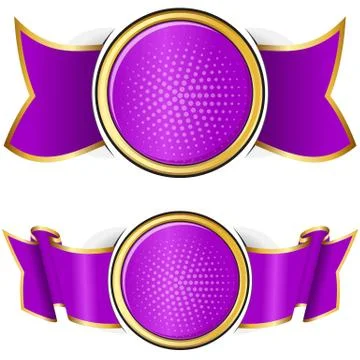 Violet round frame with ribbon Stock Illustration