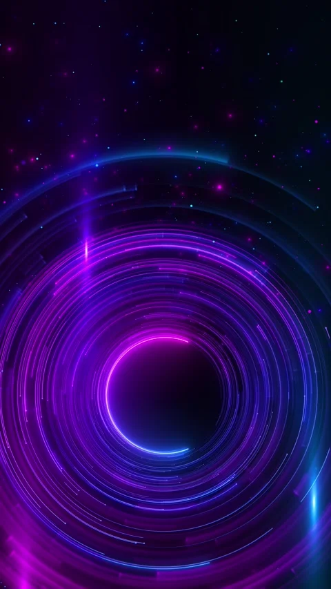 Violet sci fi vortex background electric , magenta light flares, orbit rings Stock Footage 334120946