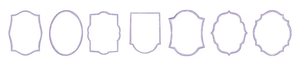 Violet scribble frame set, pencil doodle border vector design Stock Illustration